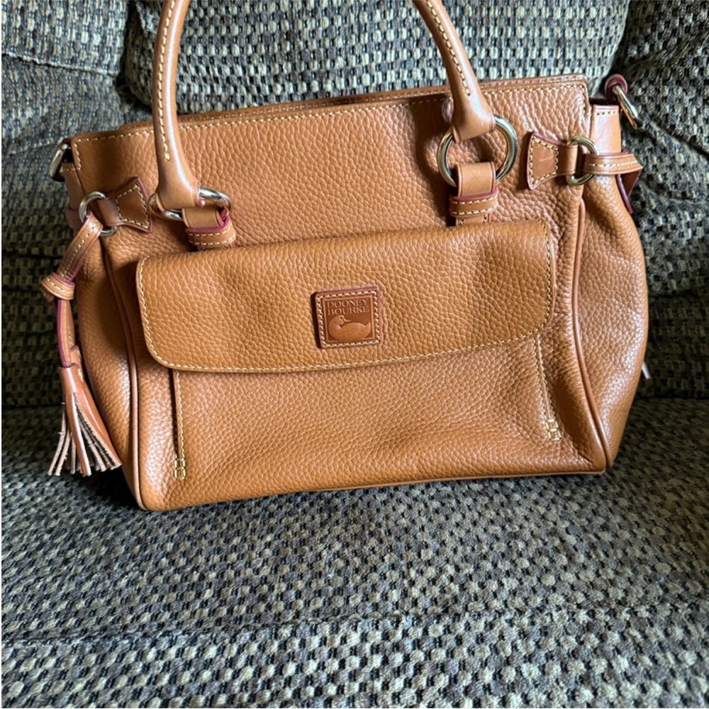 Dooney & Bourke Tan Satchel with Textured Leather and Tassels